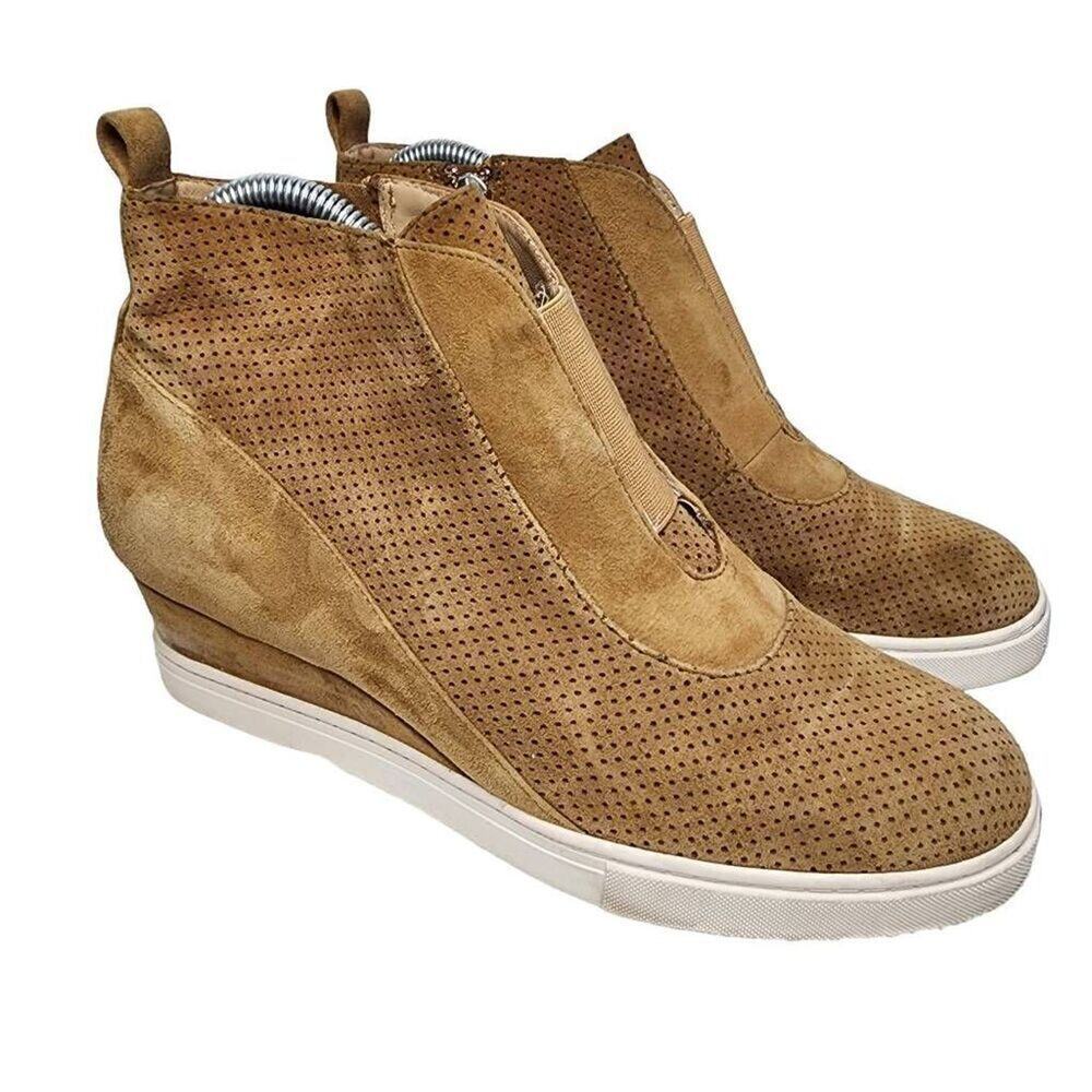 Linea Paolo Women Shoes, Leather Suede Zip Ankle Booties Wedge Sneakers, Sz 7.5